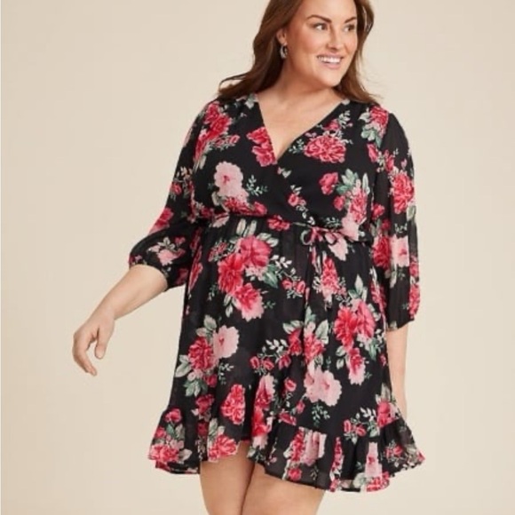 Maurices Dresses & Skirts - Maurices Women's XL Multicolor Floral Wrap Skater Dress Knee Length Part…